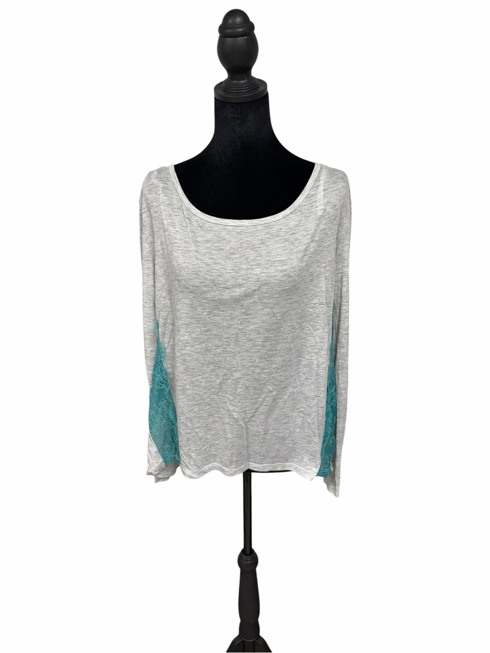 American Eagle  Light Gray Long-Sleeve Top with Teal Side Panels